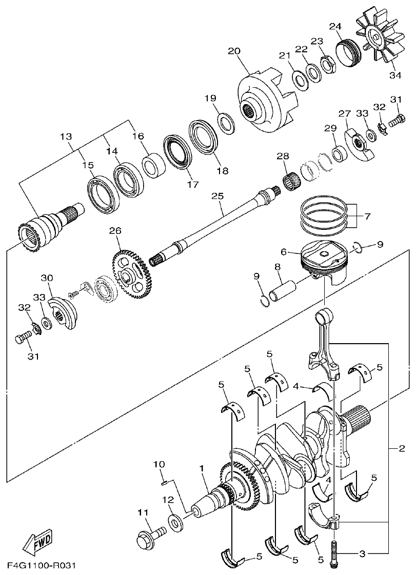 Yamaha EX1050B-S(F3Y36GAB6GA2 CRANKSHAFT & PISTON parts diagram